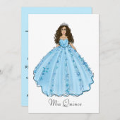 Blauw Spaans Quinceañera Mis Quince Kaart (Voorkant / Achterkant)