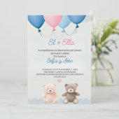 Blauw Spaans Teddy Bear Geslacht Onthulling Uitnod Kaart (Staand voorkant)