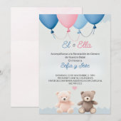 Blauw Spaans Teddy Bear Geslacht Onthulling Uitnod Kaart (Voorkant / Achterkant)