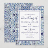 Blauw Spaans Tegels Bruiloft uitnodiging (Voorkant / Achterkant)