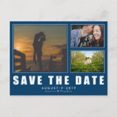 Blauw sparen Datum 3 Foto Modern Briefkaart (Voorkant)