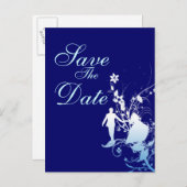 Blauw sparen de datum trouwaankondiging aankondigingskaart (Voorkant / Achterkant)