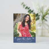 Blauw sparen het Manuscript van de Foto van het Af Uitnodiging Briefkaart (Staand voorkant)