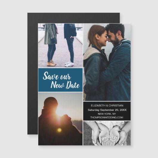 Blauw sparen onze Nieuwe Foto van de Datum Verande Magnetische Uitnodiging (Voorkant / Achterkant)