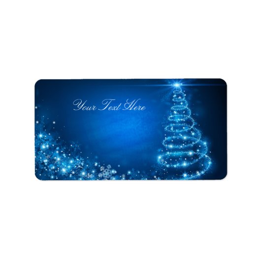 Blauw Sparkle Kerstboom Adreslabel Etiket (Voorkant)