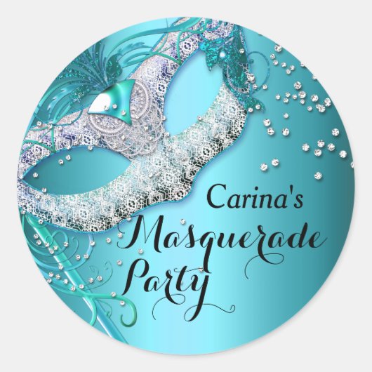 Blauw Sparkle Masquerade Feest Sticker (Voorkant)