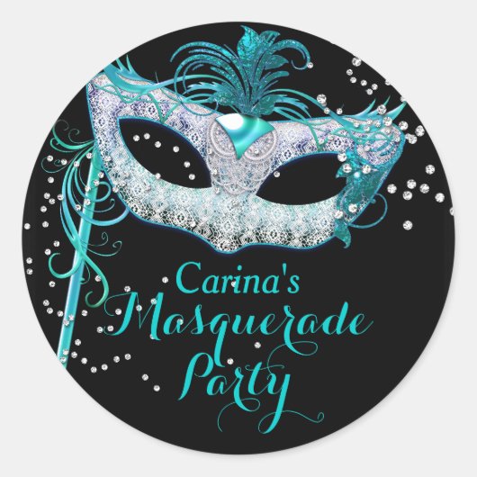 Blauw Sparkle Masquerade Feest Sticker (Voorkant)