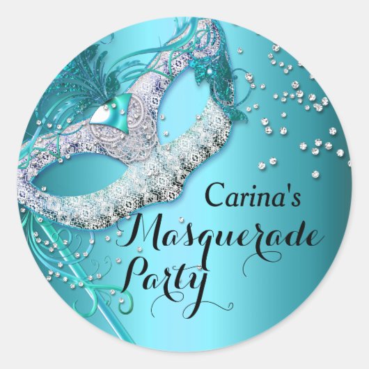 Blauw Sparkle Masquerade Feest Sticker (Voorkant)