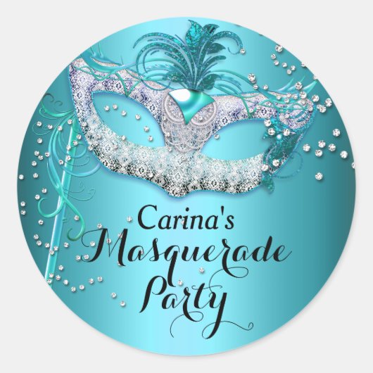 Blauw Sparkle Masquerade Feest Sticker (Voorkant)