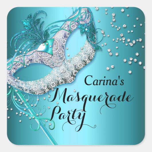 Blauw Sparkle Masquerade Feest Sticker (Voorkant)