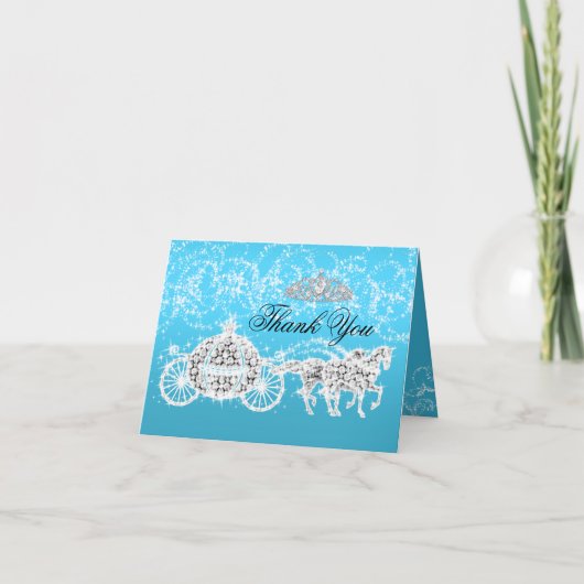 Blauw Sparkle Prinses Thema Bedankkaart (Voorkant)