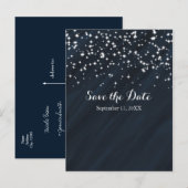 Blauw & Sparkle Stars Elegante Glamour Save The Da Aankondigingskaart (Voorkant / Achterkant)