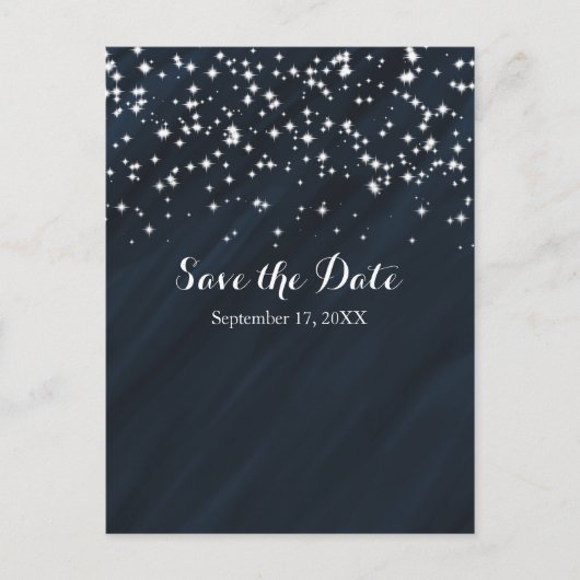 Blauw & Sparkle Stars Elegante Glamour Save The Da Aankondigingskaart (Voorkant)