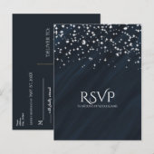 Blauw & Sparkle Stars Elegante Trouw-RSVP-Kaart Uitnodiging Briefkaart (Voorkant / Achterkant)