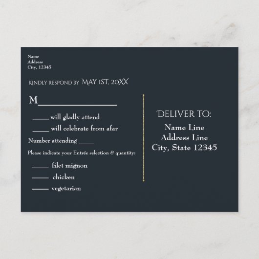 Blauw & Sparkle Stars Elegante Trouw-RSVP-Kaart Uitnodiging Briefkaart (Achterkant)