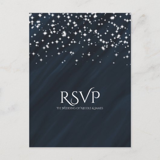 Blauw & Sparkle Stars Elegante Trouw-RSVP-Kaart Uitnodiging Briefkaart (Voorkant)