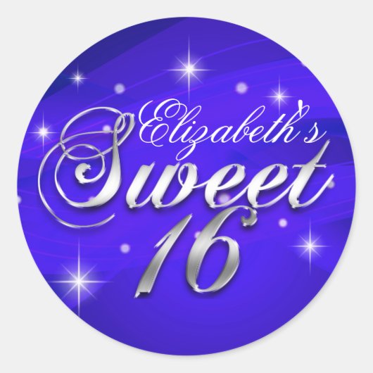  Blauw Sparkle Sweet Sixteen Sticker (Voorkant)