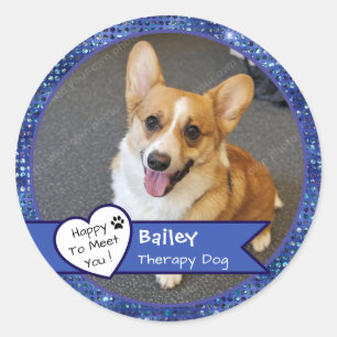 Blauw Sparkle Therapiehond Bezoek Custom Ronde Sticker