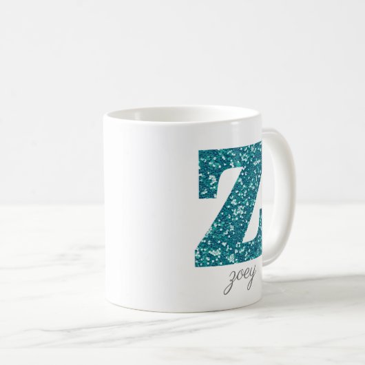 Blauw Sparkly Glitter Letter Z Monogram Mok (Voorkant rechts)