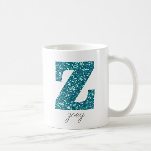 Blauw Sparkly Glitter Letter Z Monogram Mok (Rechts)