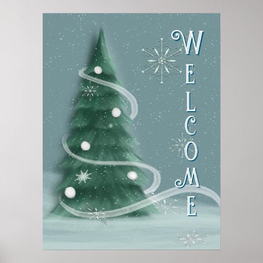 Blauw sparren Kerstboom Welkom Poster (Voorkant)