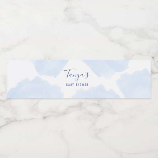 Blauw spatflesetiket, baby shower waterfles etiket (Enkel label)