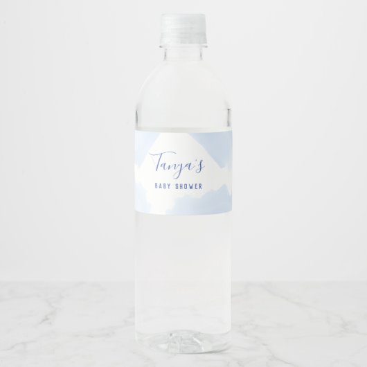 Blauw spatflesetiket, baby shower waterfles etiket (Voorkant)