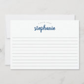 Blauw Speelse Script, Gelijnd Groot Plat Notitiekaartje (Voorkant)