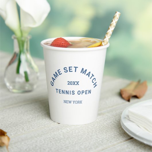 Blauw spel Set Match Crest Tennis Toernooi Papieren Bekers (Insitu)