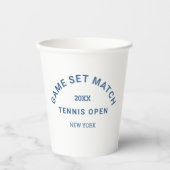 Blauw spel Set Match Crest Tennis Toernooi Papieren Bekers (Voorkant)