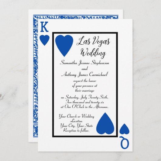 Blauw Spelen Kaart King/Queen bruiloft uitnodiging (Voorkant / Achterkant)