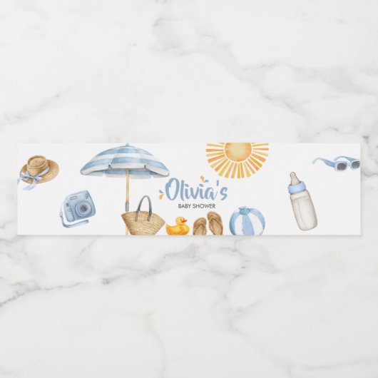 Blauw Spetter Spat Baby Shower Waterfles Etiket (Enkel label)