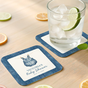 Blauw Spijkerbaby Denim Babyfeestje Kartonnen Onderzetters