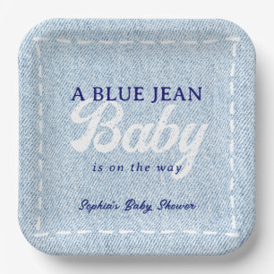 Blauw Spijkerbaby Jongens Babyfeestje Papieren Bordje