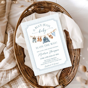 Blauw spijkerbaby strepen en denim baby shower kaart