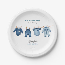 Blauw Spijkerbabyfeest - Denim Thema Papieren Bordje