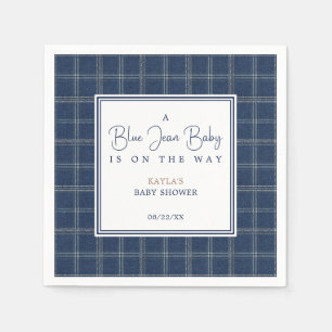 Blauw spijkerbabyfeestje Voornaam marineblauw ruit Servet