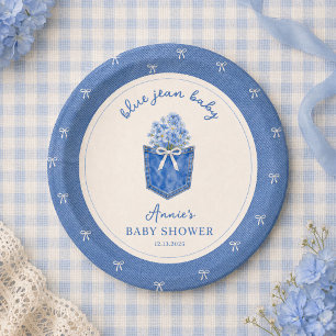 Blauw Spijkerbroek Baby Denim Baby Shower Papieren Bordje