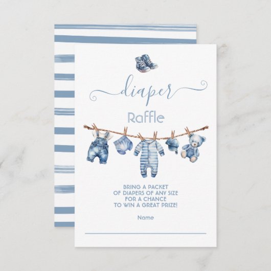 Blauw Spijkerbroek Baby Denim Luier Raffle Kaart (Voorkant / Achterkant)