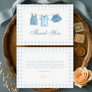 Blauw Spijkerbroek Baby Geruite Baby Shower Bedankkaart