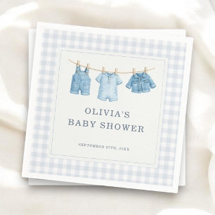 Blauw spijkerbroek baby geruite baby showerfeestje servet