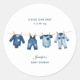 Blauw Spijkerbroek Baby Shower - Denim Thema Ronde Sticker