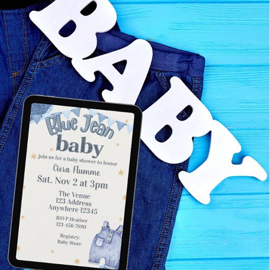 Blauw Spijkerbroek Baby Shower Kaart