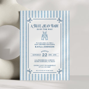 Blauw Spijkerbroek Baby Shower Kuststreep Strikken Kaart