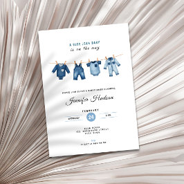 Blauw spijkerbroek baby shower uitnodiging - Denim