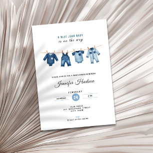 Blauw spijkerbroek baby shower uitnodiging - Denim