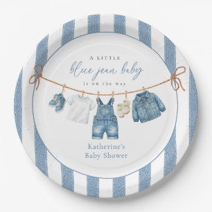 Blauw spijkerbroek babyfeest papieren bord