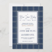 Blauw spijkerbroek babyfeestje preppy geruit schri kaart (Voorkant)