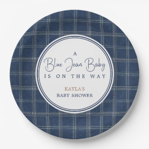 Blauw spijkerbroek babyfeestje preppy marineblauwe papieren bordje