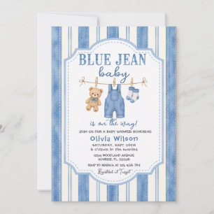 Blauw spijkerbroek denim baby shower uitnodiging